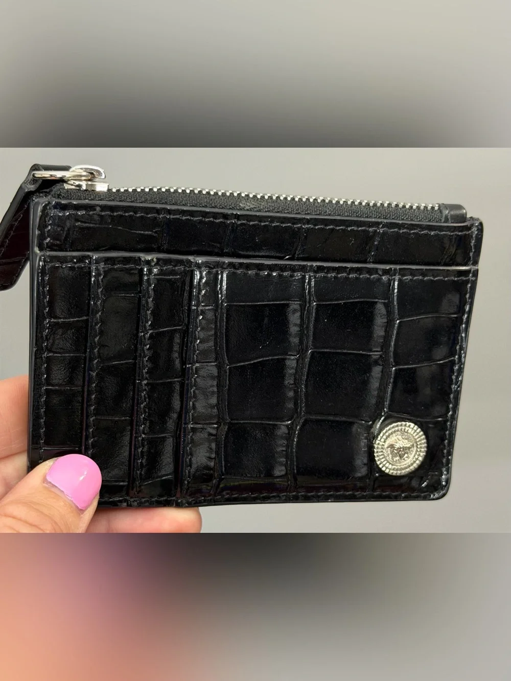 Versace black croc medusa biggie zipper card holder - Picture 1 of 8